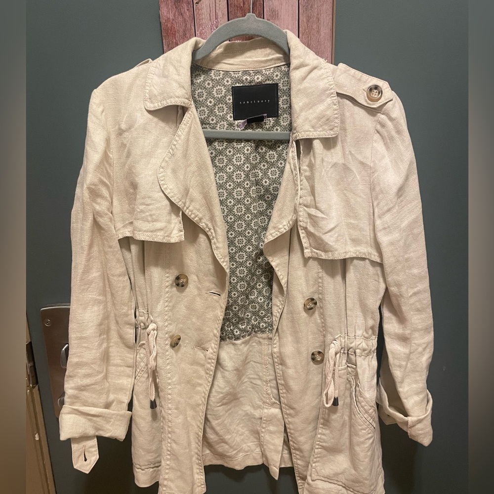 Cream Linen Trench Jacket - Picture 2 of 5